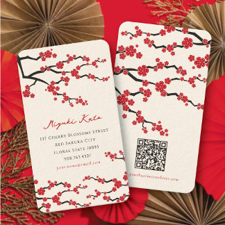 Carte De Visite Fleurs de Sakura Rouges Floraisons Modernes de Cer