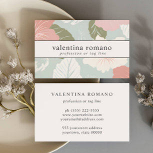 Carte De Visite Fleurs d'Hibiscus Rose sauge bleu blanc élégant