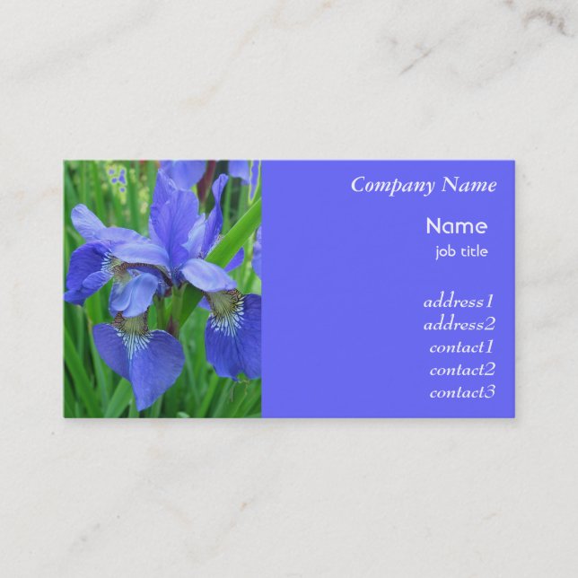 carte de visite fleurs d'iris bleues (Devant)