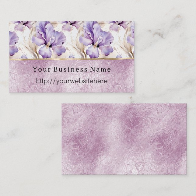 Carte De Visite Fleurs d'Iris Violet nom de site Web d'entreprise (Devant / Derrière)