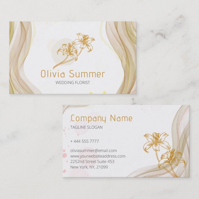 Carte De Visite Fleurs d'or de luxe (Devant / Derrière)
