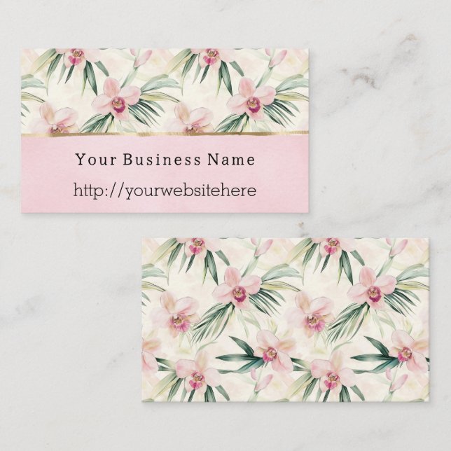 Carte De Visite Fleurs d'orchidée rose blush nom de l'entreprise s (Devant / Derrière)