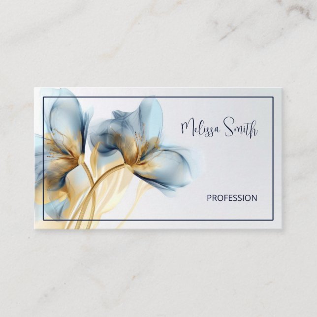 Carte De Visite Fleurs dorées turquoise éthérées (Devant)