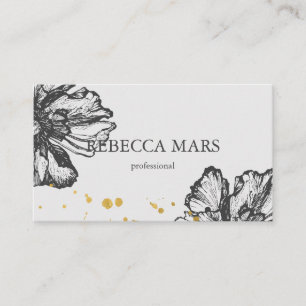 Carte De Visite Fleurs élégantes avec gouttes d'or