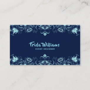 Carte De Visite Fleurs élégantes bleu ciel bordure