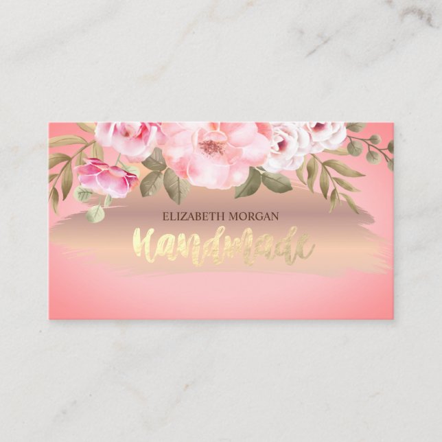 Carte De Visite Fleurs Élégantes en Or Rose (Devant)
