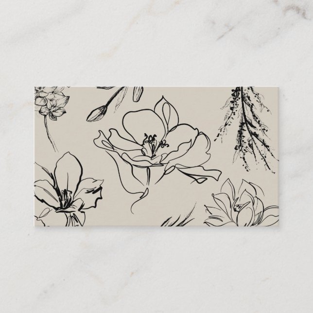 Carte De Visite Fleurs Esquisse Beige Signature Script Classe (Devant)
