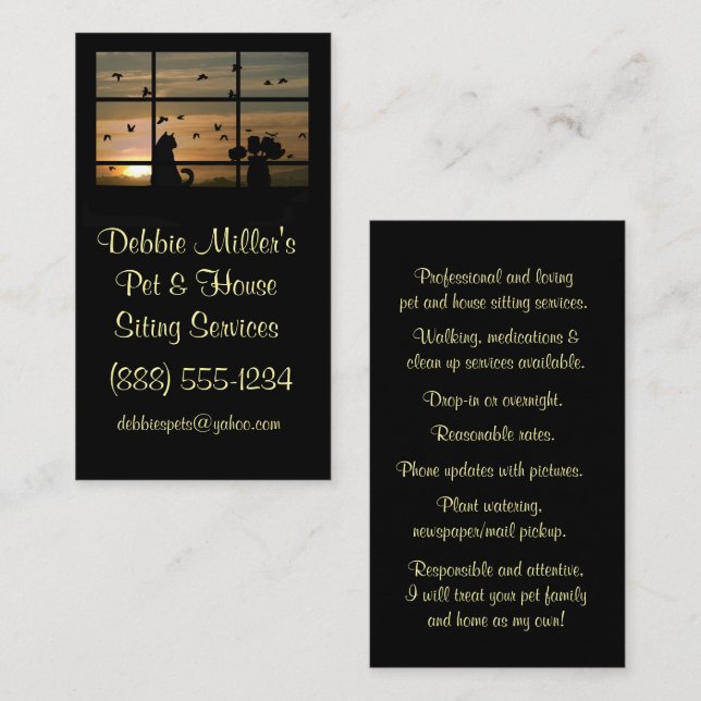 Carte De Visite Fleurs et mignons à la maison et assis pour animau (Devant / Derrière)