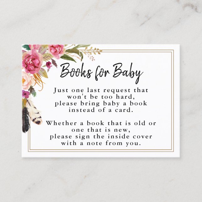 Carte De Visite Fleurs et plumes Baby shower Carnet d'insertion (Devant)