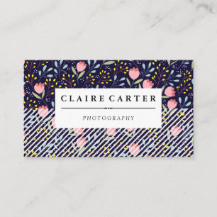 Carte De Visite Fleurs et rayures Arrière - plan