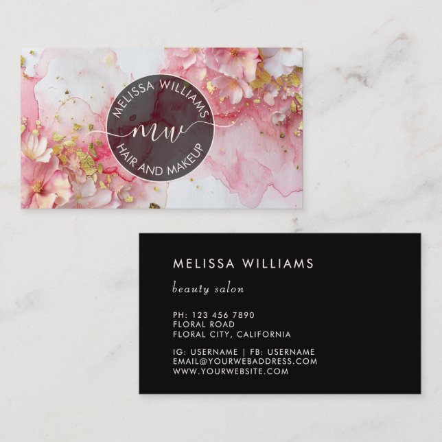 Carte De Visite Fleurs florales 3D aquarelle rose (Devant / Derrière)