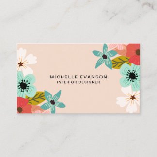 Carte De Visite Fleurs florales colorées Elégant