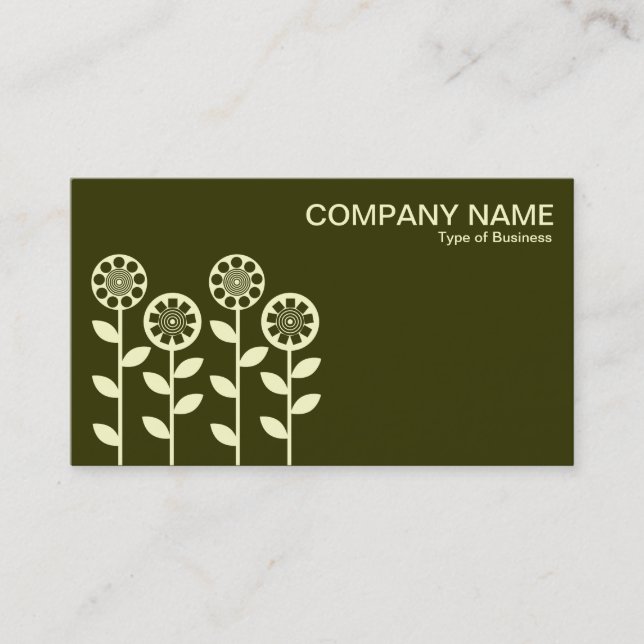 Carte De Visite Fleurs géométriques - Crème sur Dk Olive (Devant)