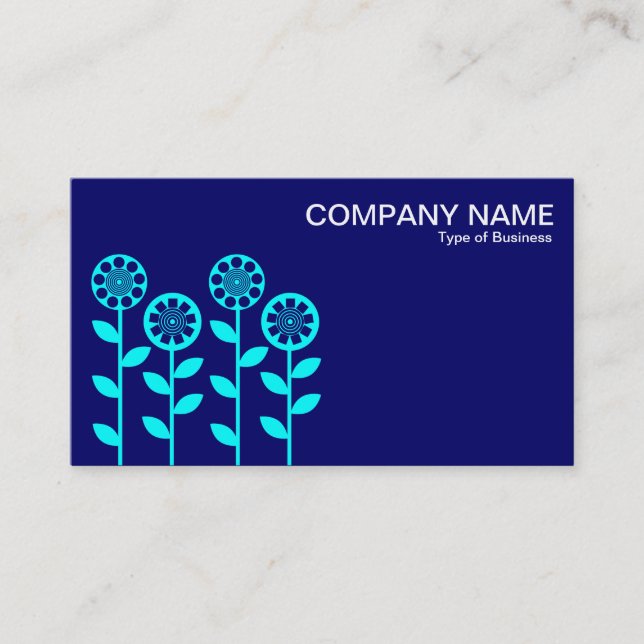 Carte De Visite Fleurs géométriques - Cyan sur Deep Navy (Devant)