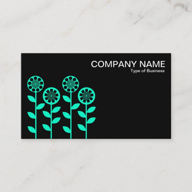 Carte De Visite Fleurs géométriques - Turquoise sur Noir (Devant)