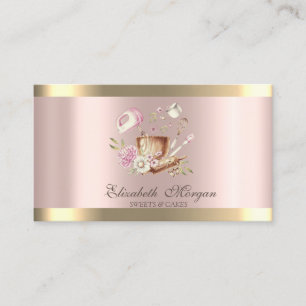Carte De Visite Fleurs Gold Stripe Rose Gold Outils de boulangerie