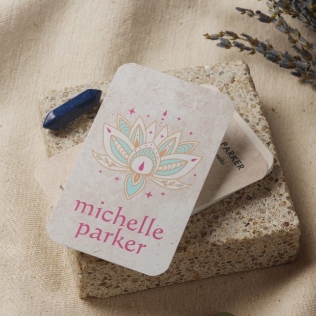 Carte De Visite FLEURS LOTUS AVEC ÉTOILES BOHO Yoga Holistic Coach (Créateur téléchargé)