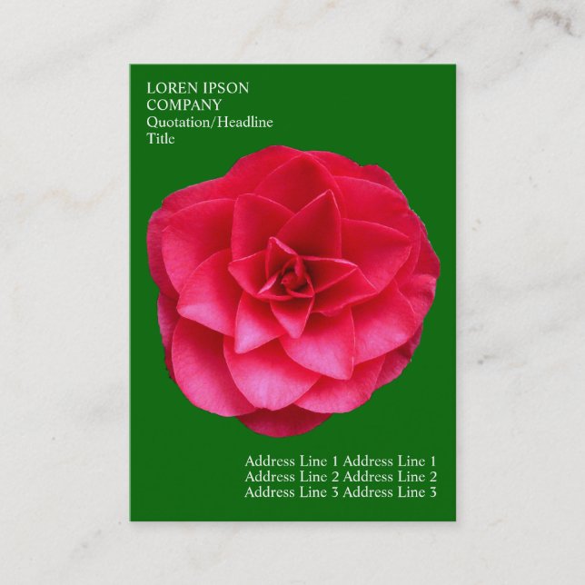Carte De Visite Fleurs minimales - Camélie rouge - Vert herbe prof (Devant)