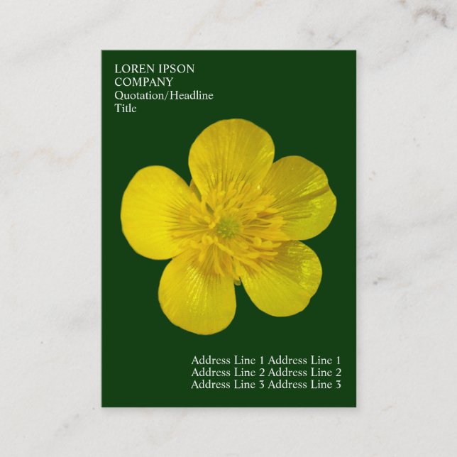 Carte De Visite Fleurs Minimals - Bouton d'or - Vert foncé (Devant)