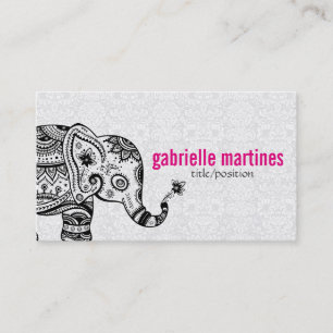 Carte De Visite Fleurs noires rétro & Diamants blancs éléphants
