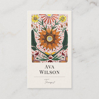 Carte De Visite Fleurs orange et vert symétriques peintes à la mai