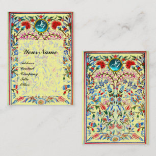 Carte De Visite FLEURS ORIENTALES DAMASK MONOGRAM Bleu Jaune