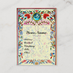 Carte De Visite FLEURS ORIENTALES DAMASK MONOGRAM Crème Bleue