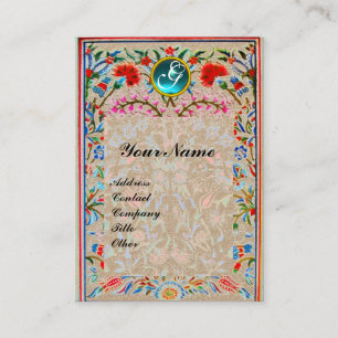 Carte De Visite FLEURS ORIENTALES DAMASK MONOGRAM Rouge Bleu Kraft