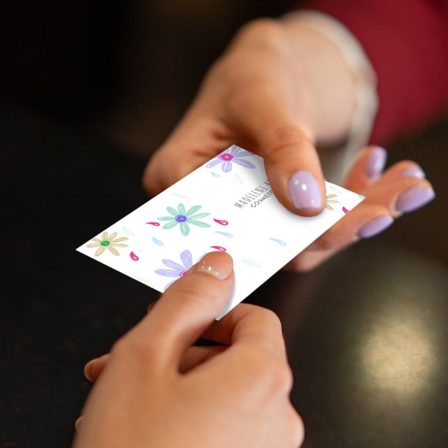 Carte De Visite Fleurs Pastel | Nom simple Monogramme (Créateur téléchargé)