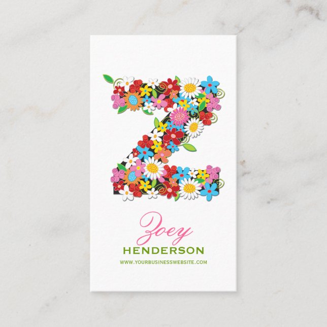 Carte De Visite Fleurs printanières fantaisistes colorées Monogram (Devant)