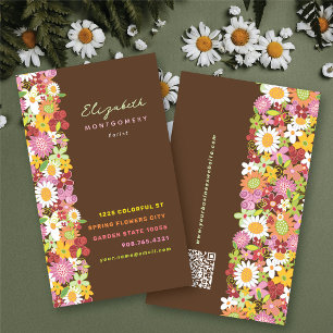 Carte De Visite Fleurs printanières fantaisistes douces jardin col