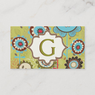 Carte De Visite Fleurs rétro bleu turquoise motif floral