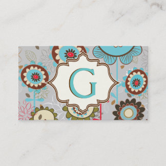 Carte De Visite Fleurs rétro bleu turquoise motif floral