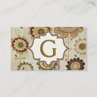 Carte De Visite Fleurs rétro motif floral beige brun monogramme