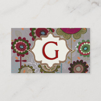 Carte De Visite Fleurs rétro, vert, motif floral gris
