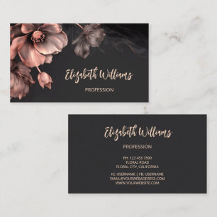 Carte De Visite Fleurs rose brillantes Noir