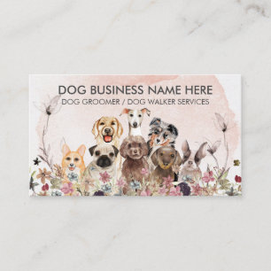 Carte De Visite Fleurs roses aquarelle Garde d'animaux Promeneur c