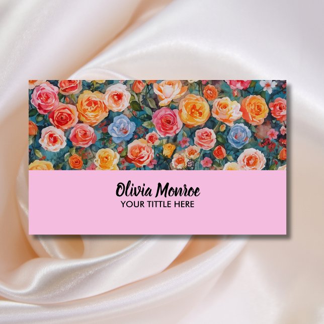 Carte De Visite Fleurs Roses De Teinte Rose Pâle À L'aquarelle Flo (Créateur téléchargé)