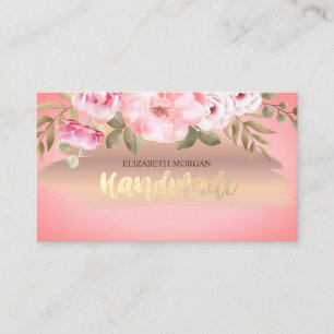 Carte De Visite Fleurs Roses en or élégantes