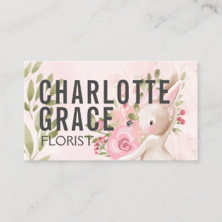 Carte De Visite Fleurs roses florales avec le lapin personnalisé