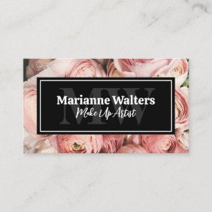 Carte De Visite Fleurs roses Monogramme