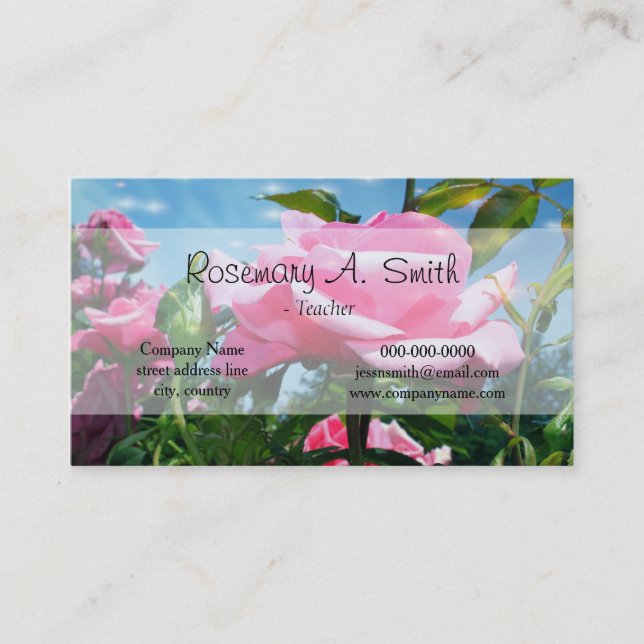 Carte De Visite Fleurs roses roses magnifiques dans le ciel bleu p (Devant)