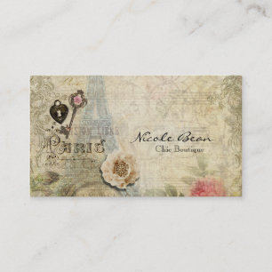 Carte De Visite Fleurs Roses Roses Vintage Paris Clé & Verrou Bout