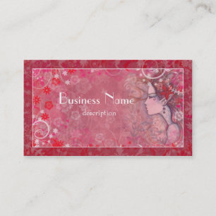 Carte De Visite Fleurs roses rouges et blanches avec femme illustr