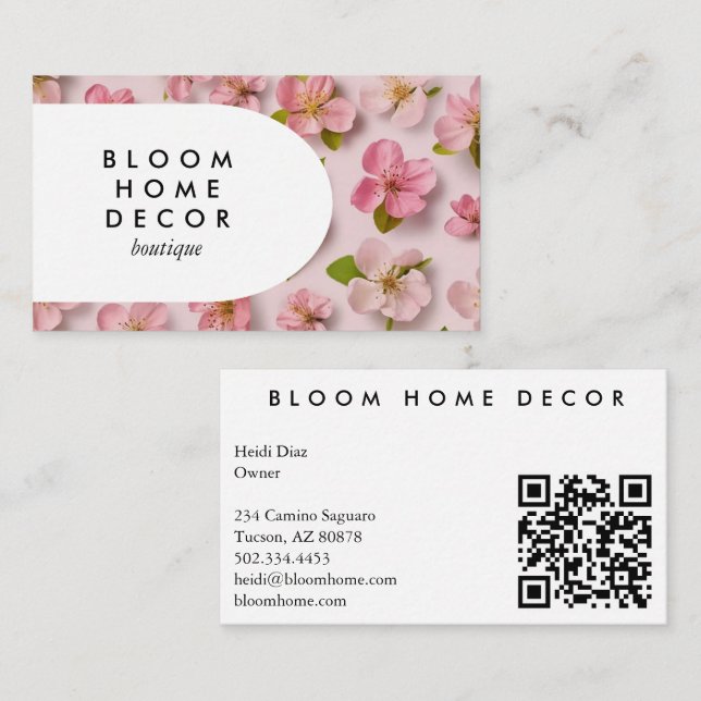 Carte De Visite Fleurs roses uniques Photographie QR Code Arch (Devant / Derrière)
