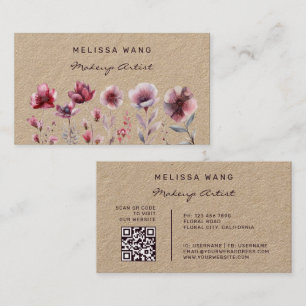 Carte De Visite Fleurs rouges de Bourgogne à l'aquarelle Rustique