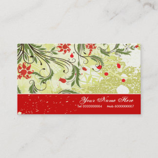 Carte De Visite Fleurs rouges vintages grunge vert olive