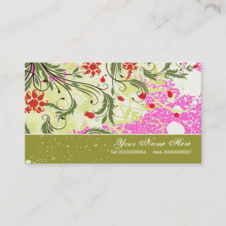 Carte De Visite Fleurs rouges vintages olive vert chaud rose grung
