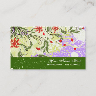 Carte De Visite Fleurs rouges vintages vert olive pourpre grunge