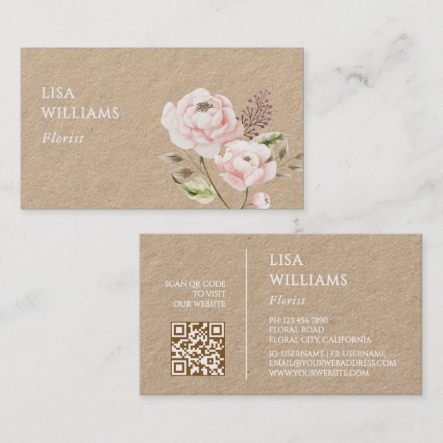 Carte De Visite Fleurs sauvages aquarelle Kraft (Devant / Derrière)